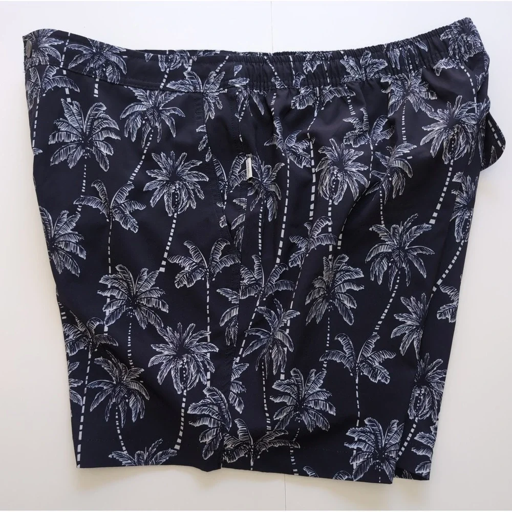 Onia The Calder Swim Trunks Mens XL Navy Blue Sketch Palm Tree Luxury